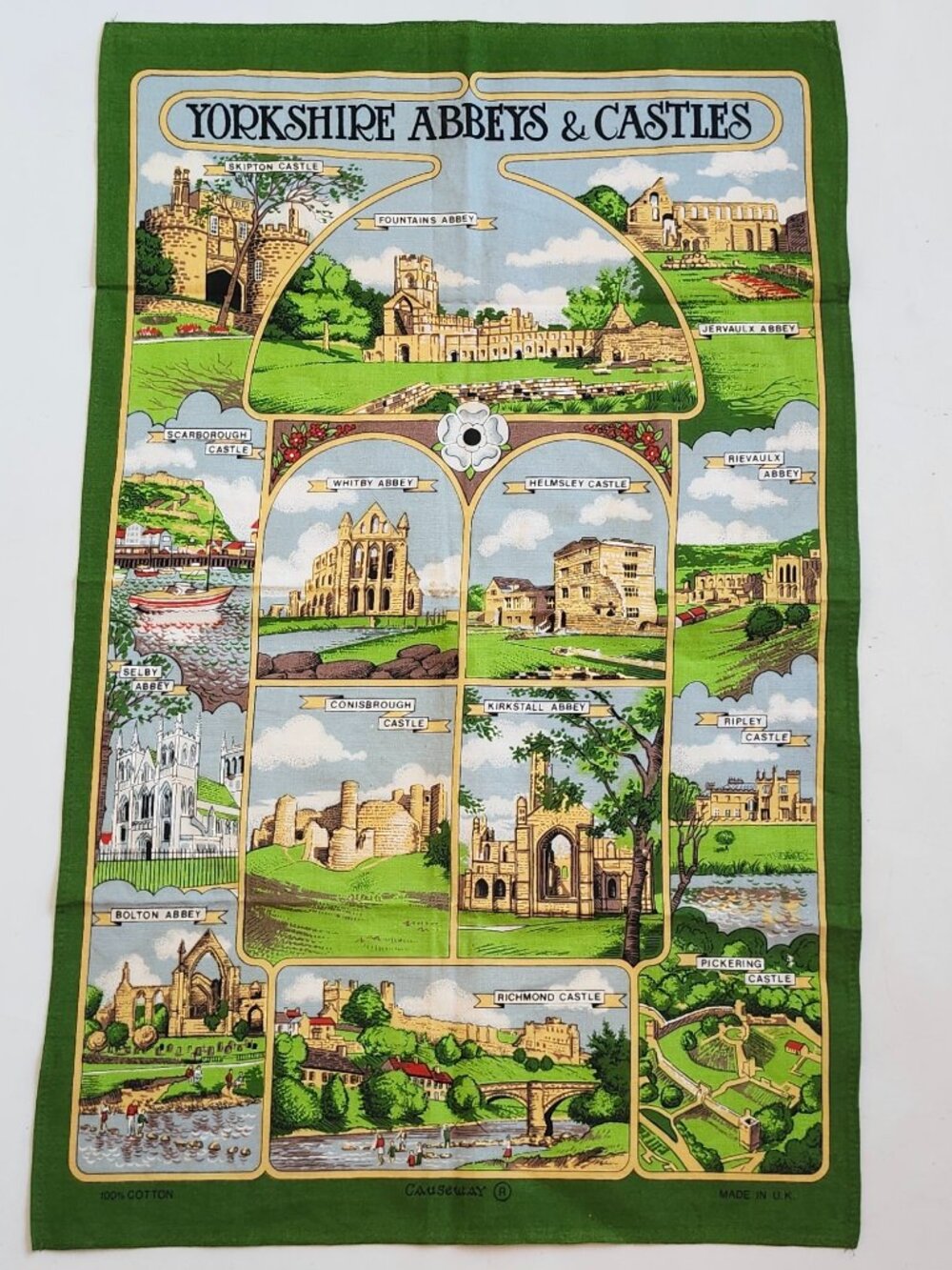 Vintage YORKSHIRE Abbey's and Castles Tea Towel Made in UK